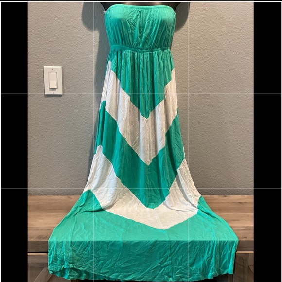 SOLD! Chevron Teal and White Maxi Dress - Picture 1 of 3